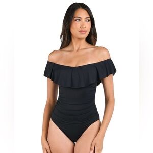 Women's Plunge Neckline Ruched Monokini One Piece Plus Size Swimsuit L